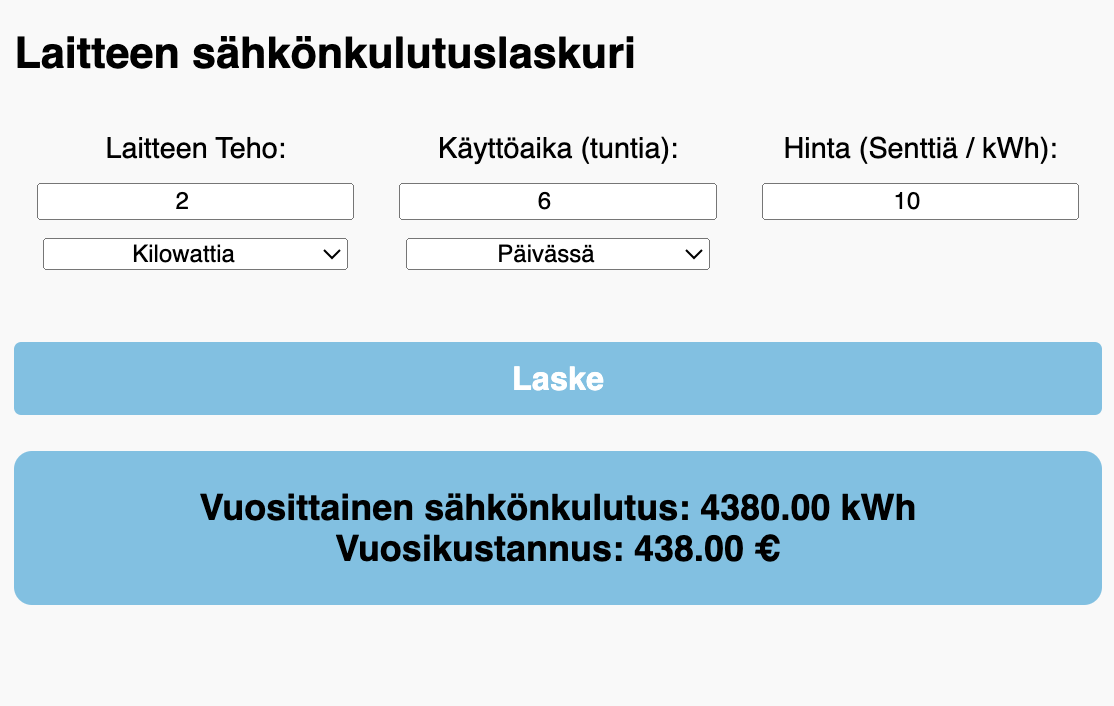 Kodinkoneiden sähkönkulutuslaskuri