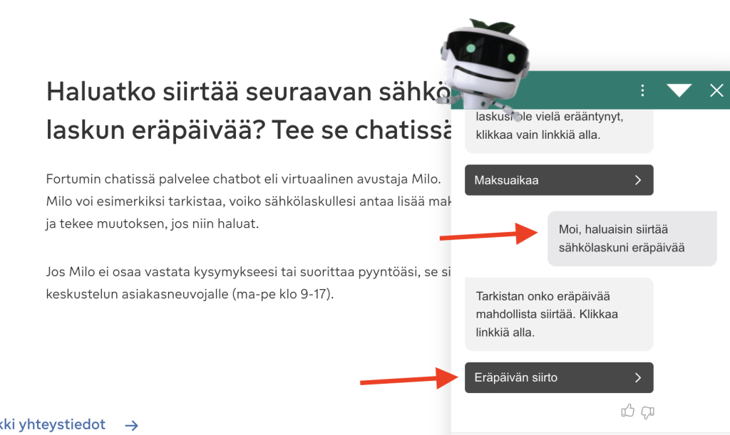 Fortum sähkölaskun eräpäivän siirto